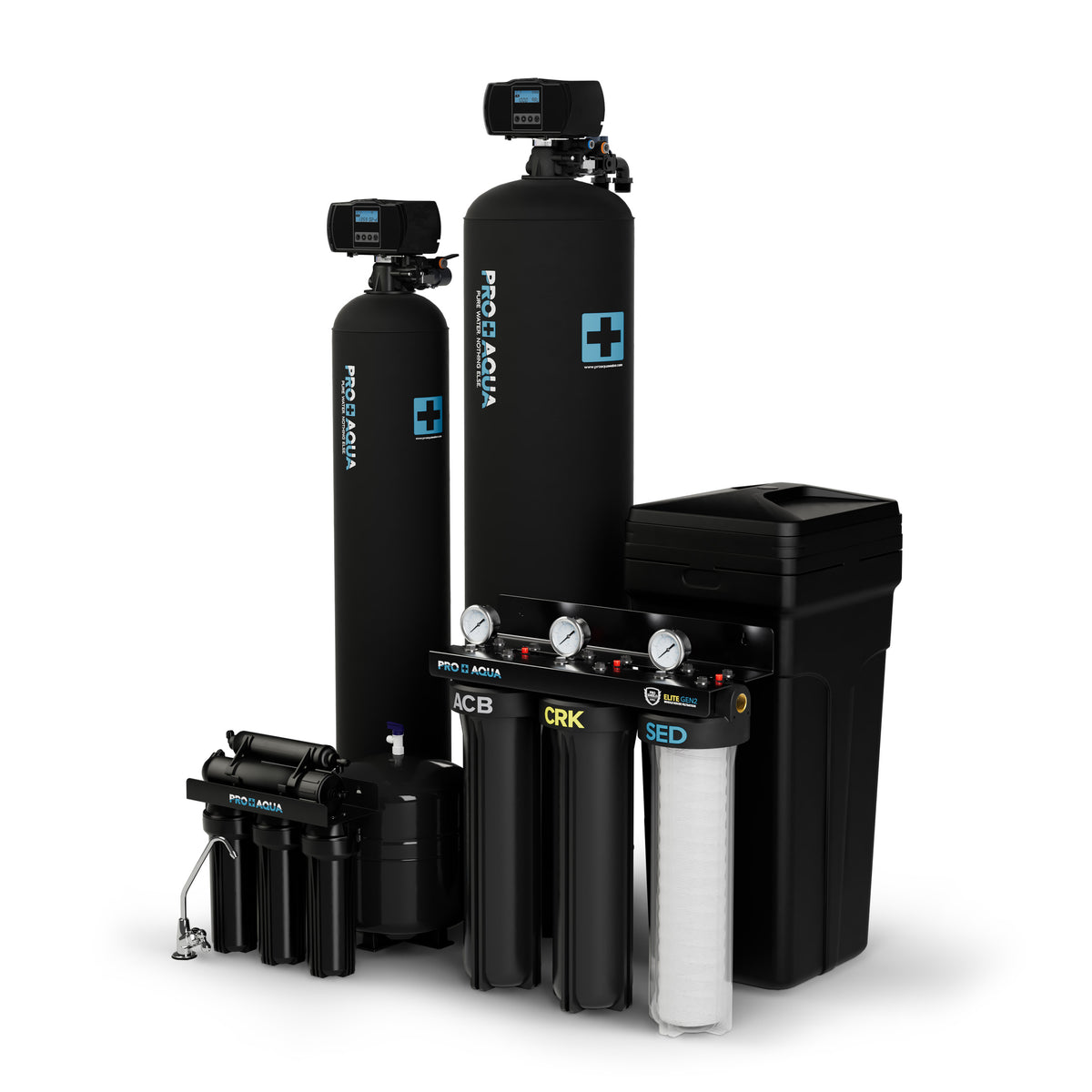 Four System Bundle | 80,000 Grain Softener, Well Water Iron/Odor Filtration, 3-Stage Filter and RO System