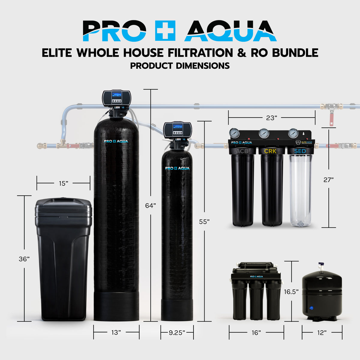 Four System Bundle | 80,000 Grain Softener, Well Water Iron/Odor Filtration, 3-Stage Filter and RO System
