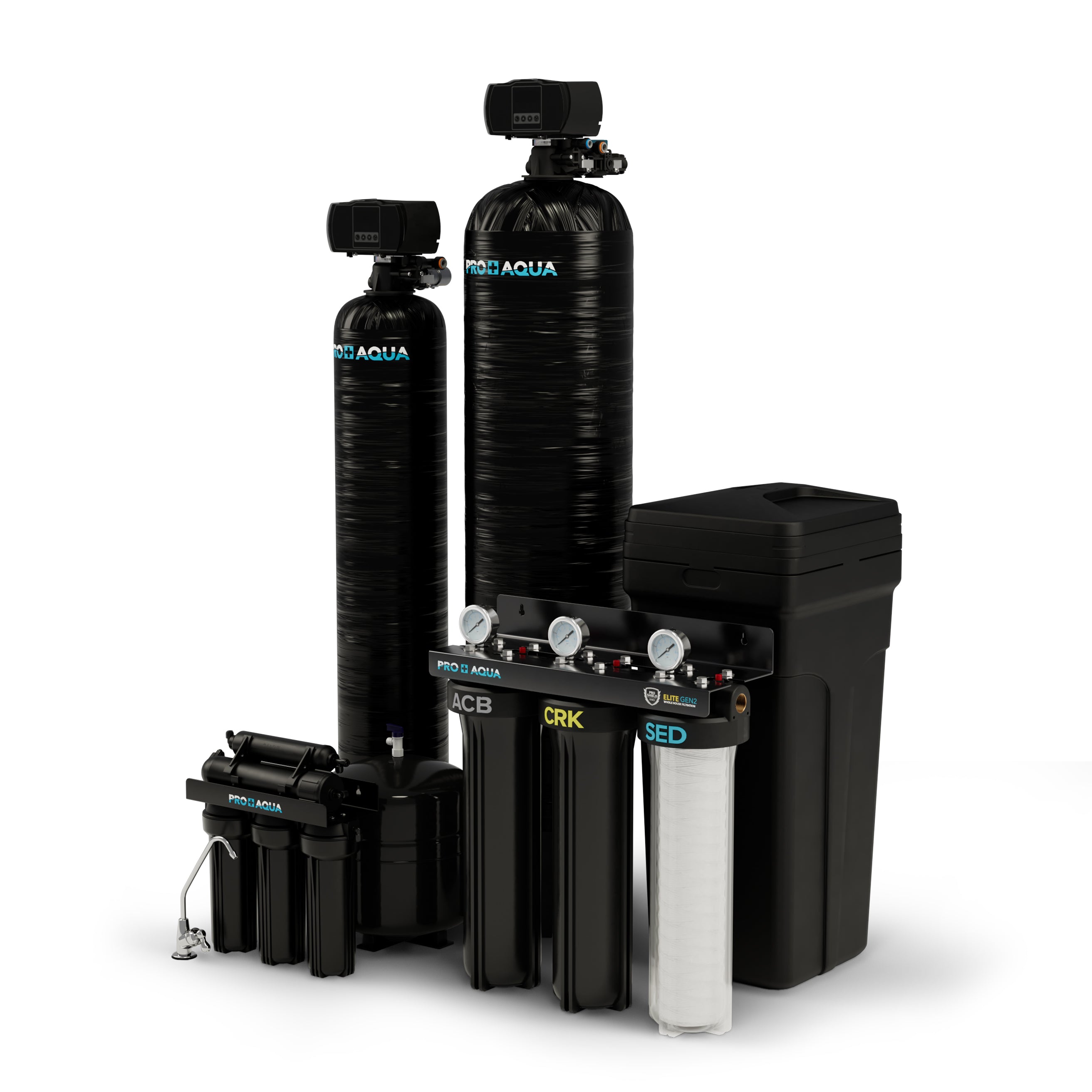 Four System Bundle | 80,000 Grain Softener, Well Water Iron/Odor Filtration, 3-Stage Filter and RO System