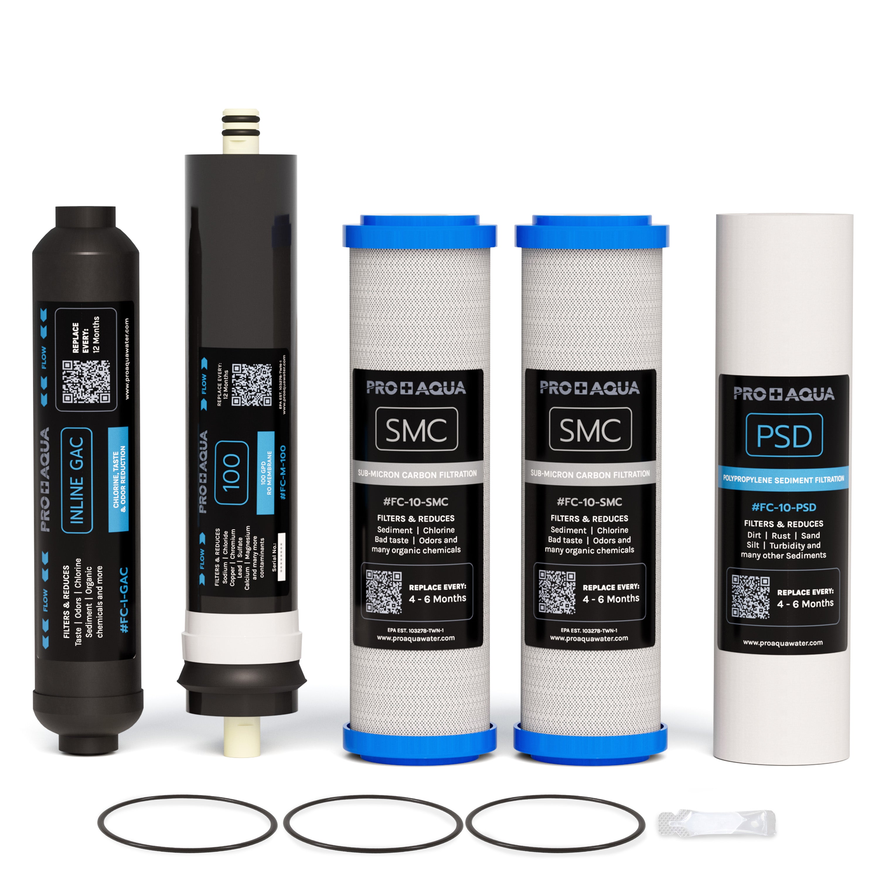100 GPD Triple Capacity Reverse Osmosis Yearly 5 pcs Replacement Filter Set, 3/8" QC
