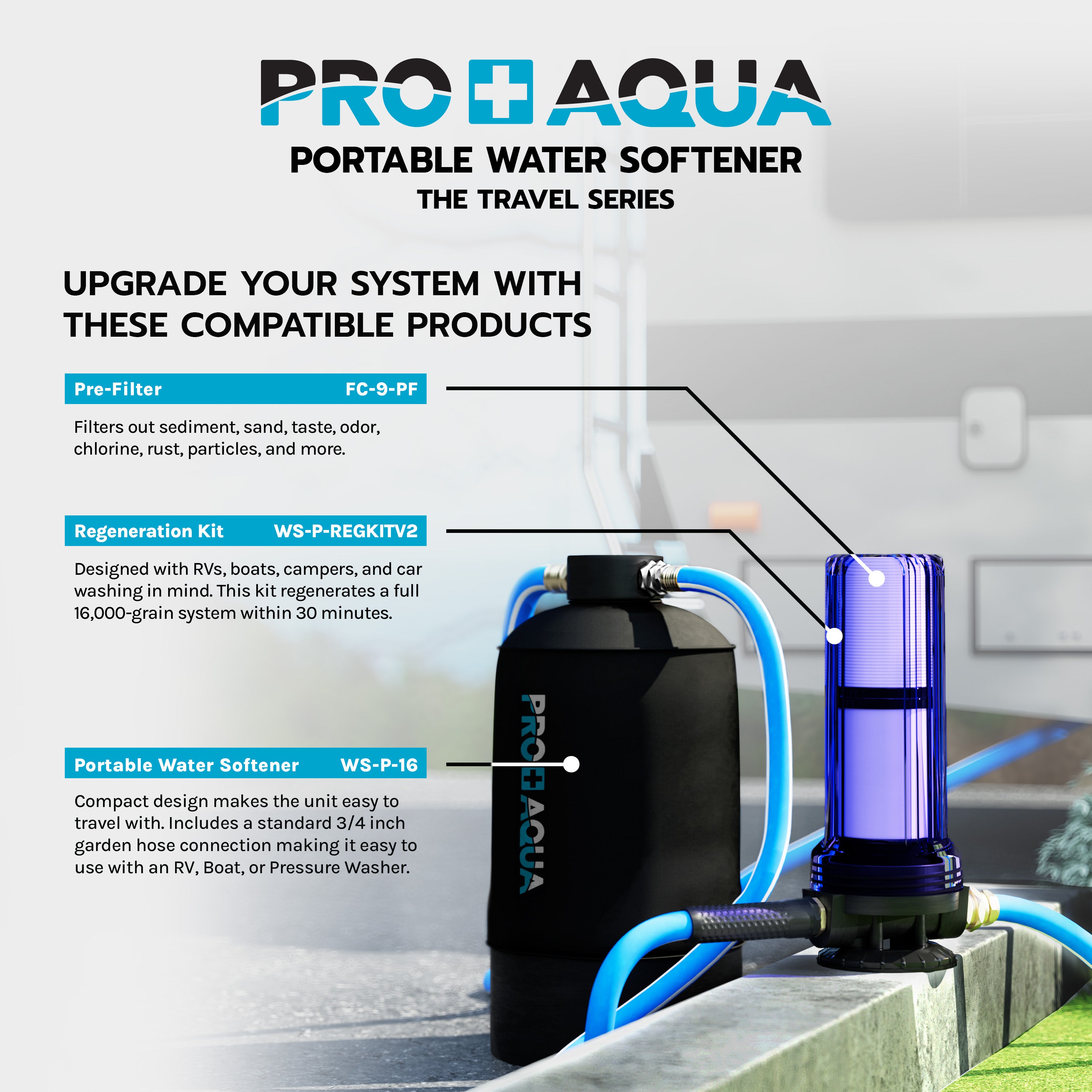 16,000 Grain Portable Water Softener with Pre-Filter Regeneration Kit
