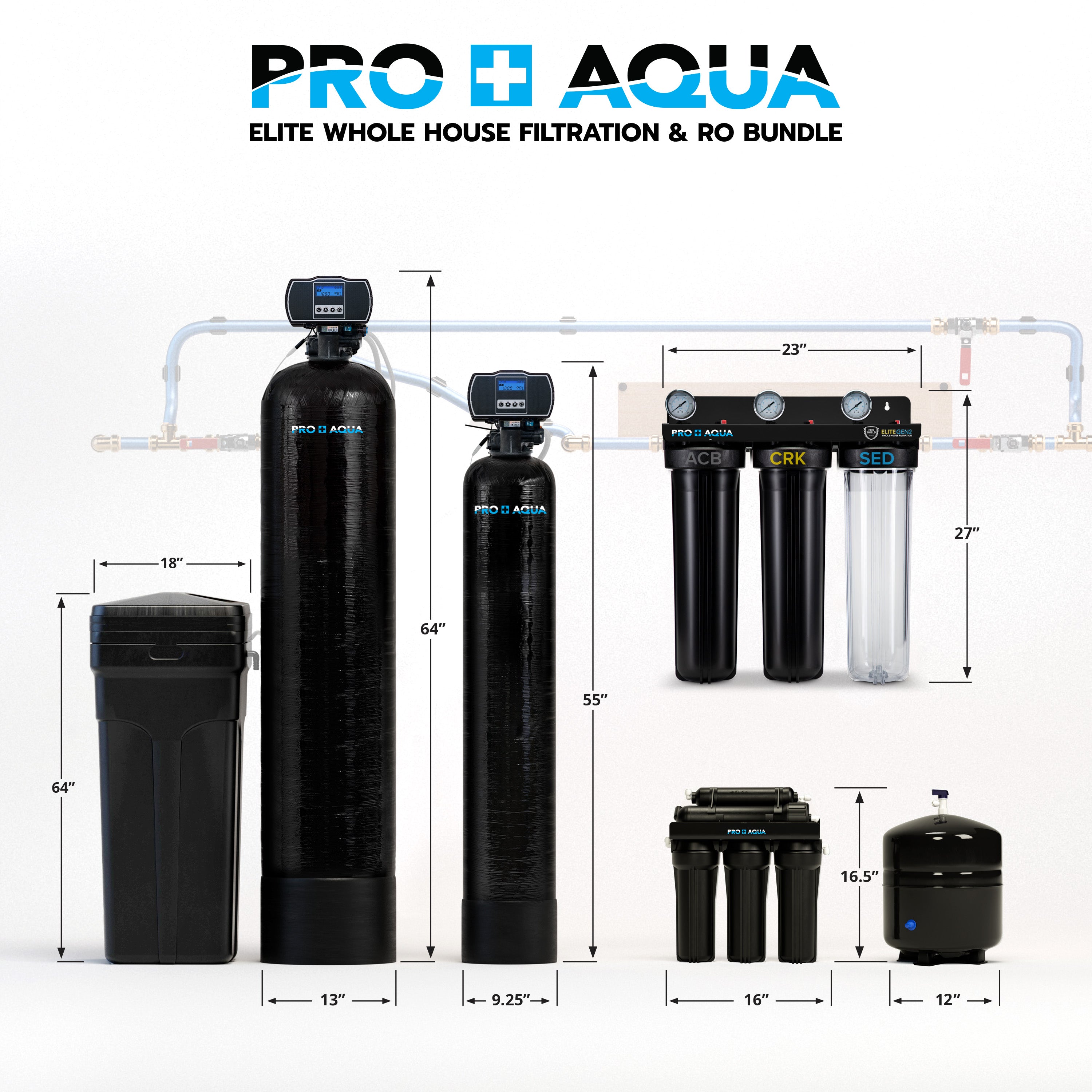 Four System Bundle | 80,000 Grain Softener, Well Water Iron/Odor Filtration, 3-Stage Filter and RO System