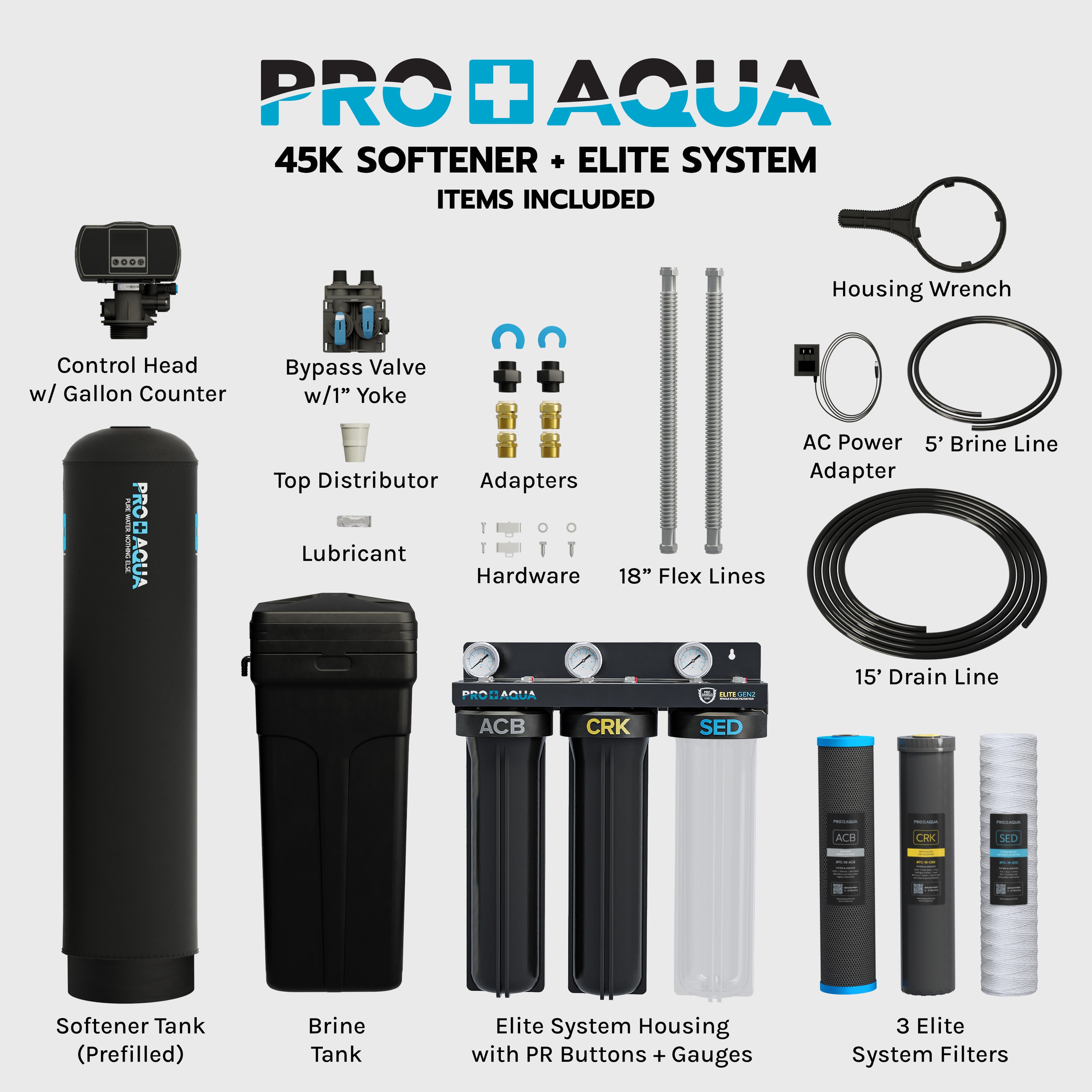Whole House Water Filtration System + 45,000 Grain Water Softener | Bundle