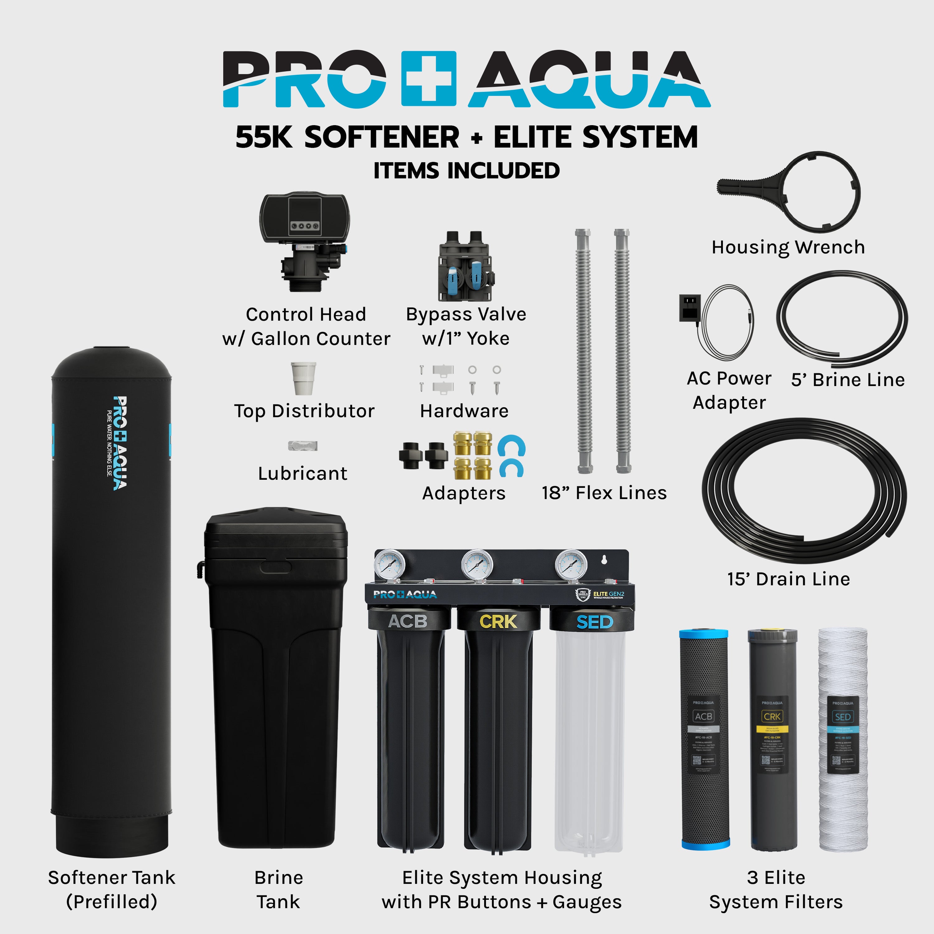 Whole House Water Filtration System + 55,000 Grain Water Softener | Bundle