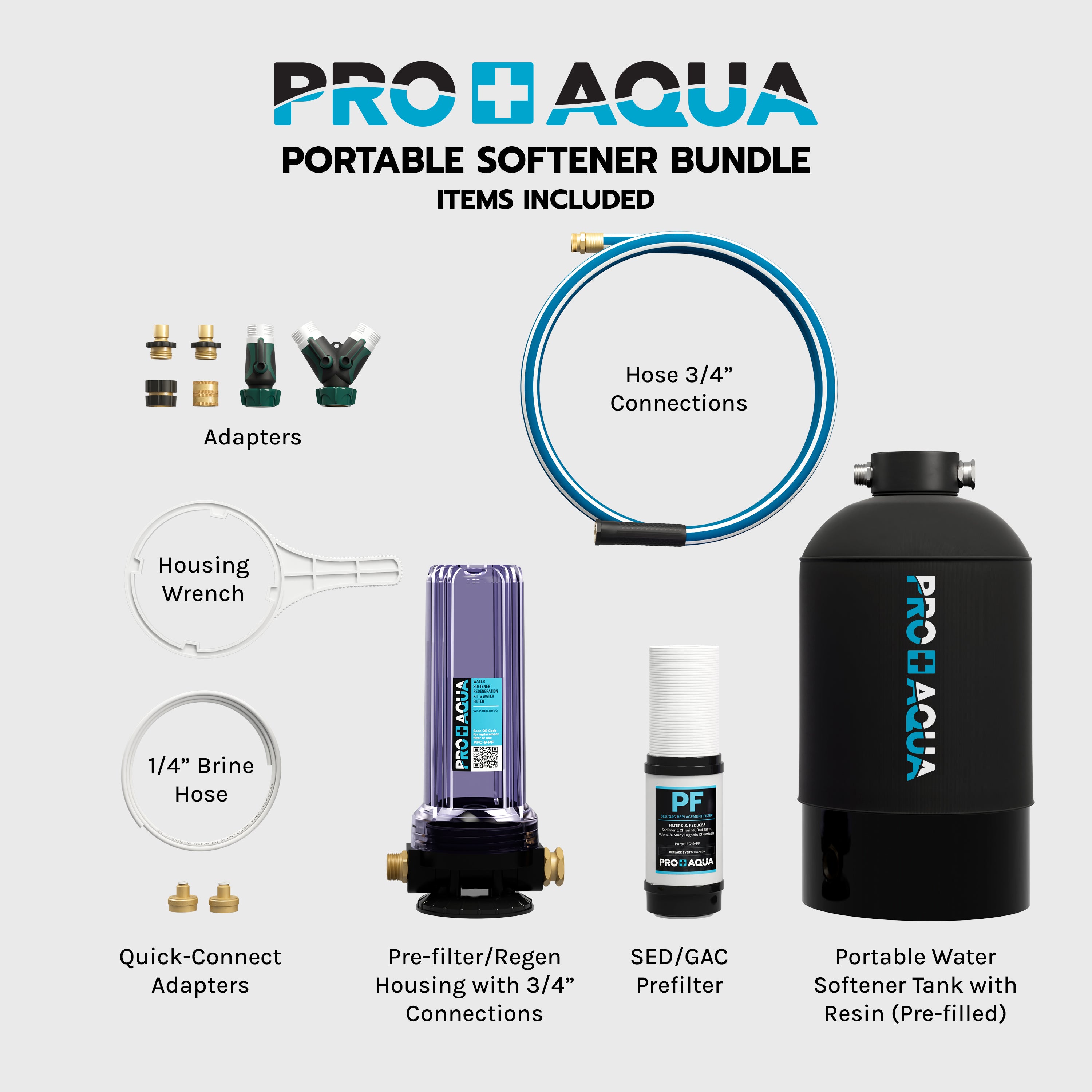 PRO+AQUA Portable Water Softener Pro 16,000 Grain Premium Grade RV,  Trailers, Boats, Mobile Car Washing, Highflow 3/4in. GH Ports WS-P-16 - The  Home Depot